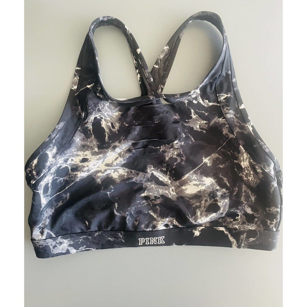 Victoria Secret PINK Ultimate Crop Gray Tiedye High Neck-Sports Bra Yoga Size L
